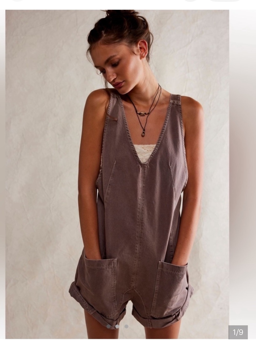 Free People High Roller Shortall Overalls Brown Women’s Large Oversized Boho